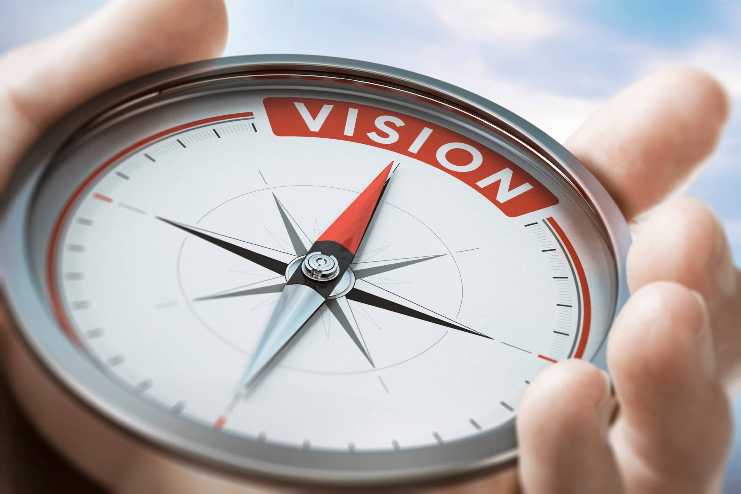 compass pointing towards the word vision